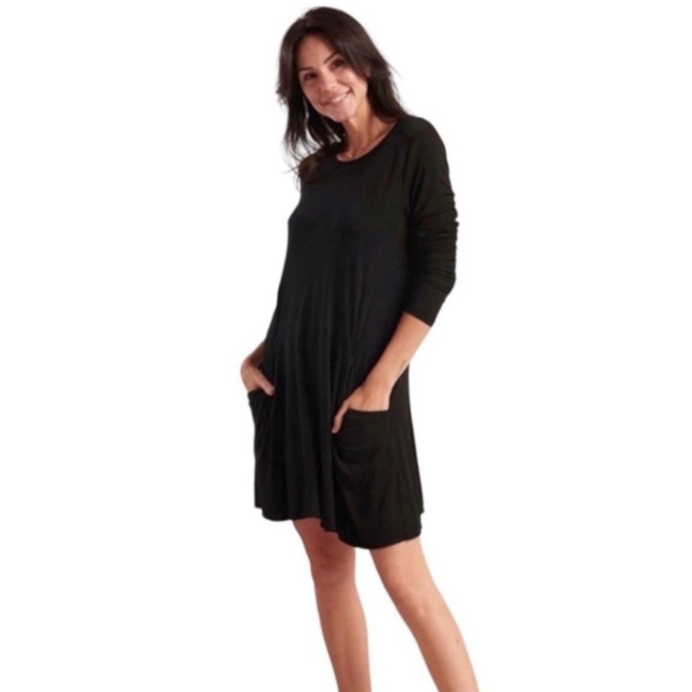 Betabrand black long sleeve pocket dress casual minimalist women’s size XL